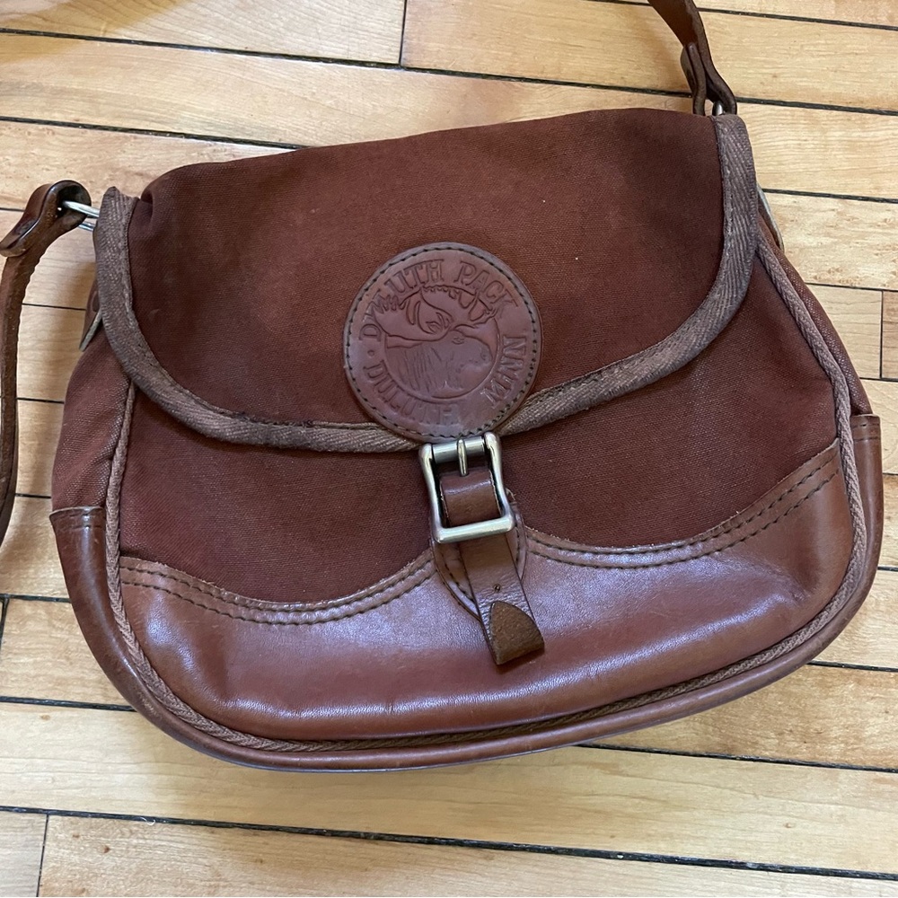 Duluth Pack Brown leather and canvas crossbody bag with adjustable strap - Picture 4 of 9
